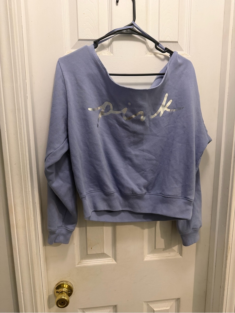 PINK Victoria's Secret Lilac Off-the-Shoulder Sweatshirt with Silver Script